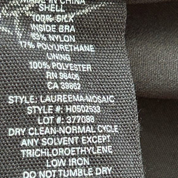 New Theory Women’s Laureema Black Mosaic Size 12 Silk Off Shoulder Puff Sleeve - Picture 12 of 12